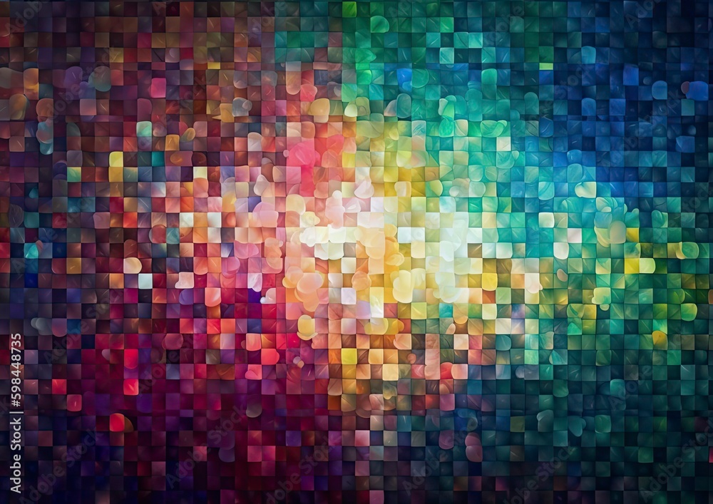 Multicolor mosaic background with luminous pixelated effect. Generative IA
