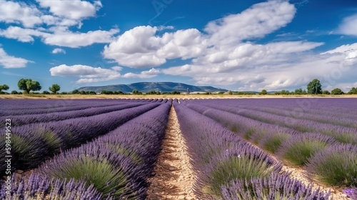 Stunning landscape with lavender field on sunny day. Generative AI
