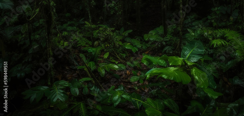 Deep tropical jungles. Dense forest landscape. Generative AI © AngrySun