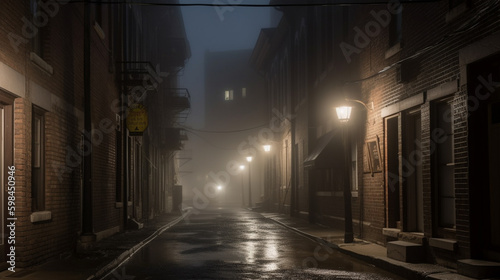 street in the night fog