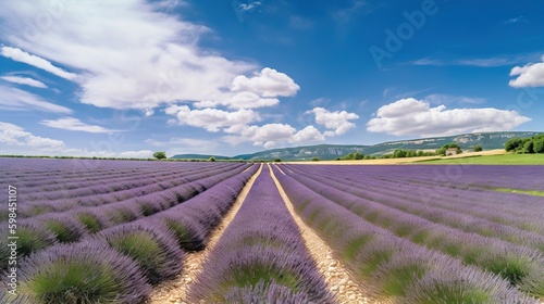 Stunning landscape with lavender field on sunny day. Generative AI