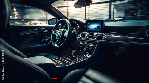 interior of car, modern, touch screen, 2023, 2025, 2030, futuristic, future, black, mate