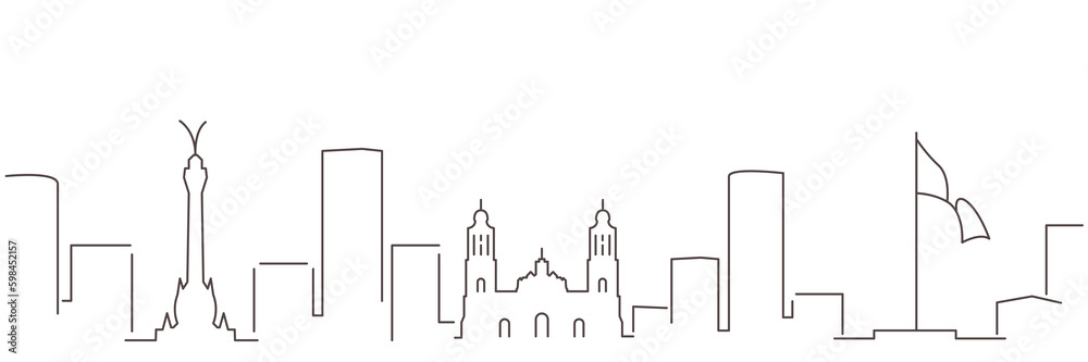 Mexico City Dark Line Simple Minimalist Skyline With White Background