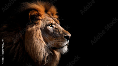 Portrait of a lion on a black background. Generative AI