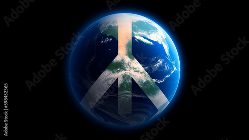 Planet Earth with the peace symbol. Generative AI photo