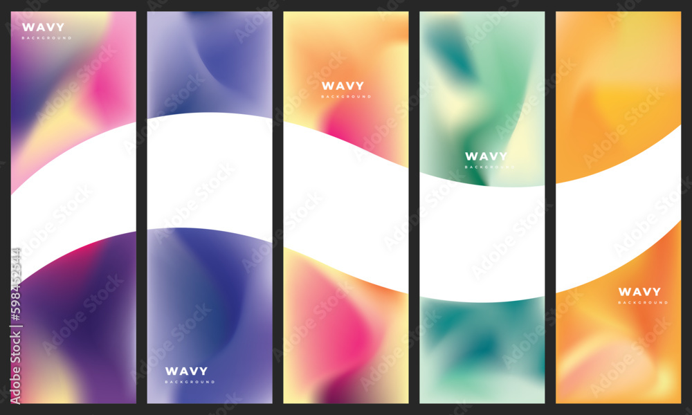 Wavy gradient mesh background template copy space set for poster, banner, card, flyer, or brochure