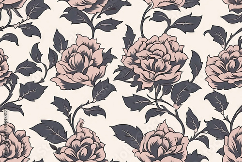 Rose flower seamless pattern. Floral seamless background. Generative AI