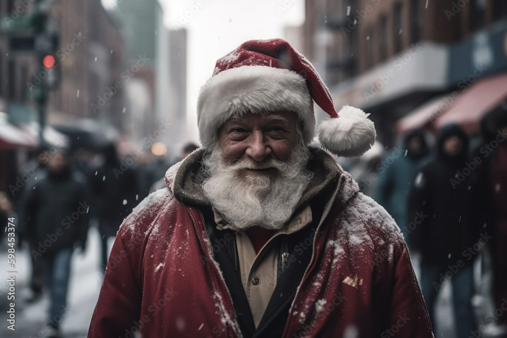 santa claus in a city in a street,fictitious place. Generative AI santa claus in a city in a street,fictitious place. Generative AI