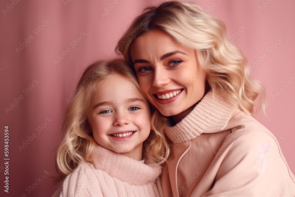 young adult woman is mother, little child girl, cute and sweet family, portrait closeup. Generative AI young adult woman is mother, little child girl, cute and sweet family, portrait closeup. Generative AI