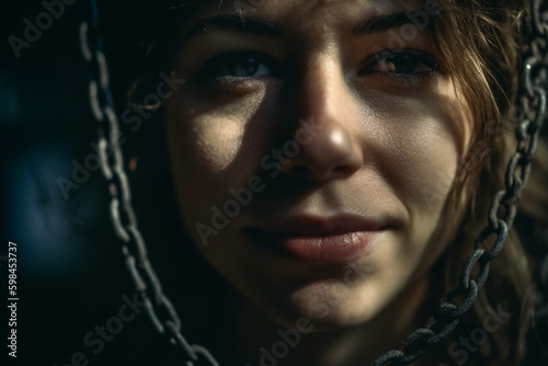 stockholm syndrome smiling woman in chains, abstract. Generative AI