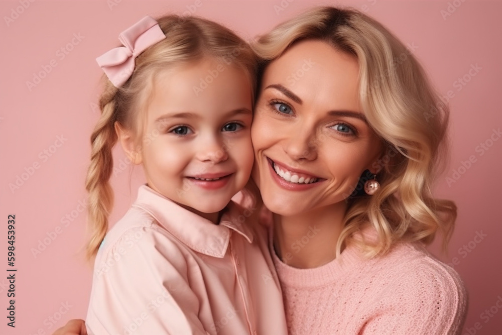 young adult woman is mother, little child girl, cute and sweet family, portrait closeup. Generative AI young adult woman is mother, little child girl, cute and sweet family, portrait closeup. Generative AI