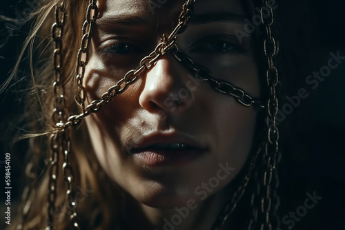 a young adult woman in chains, abstract. Generative AI