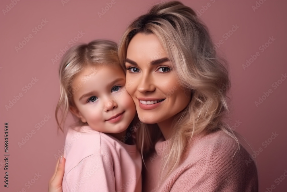 young adult woman is mother, little child girl, cute and sweet family, portrait closeup. Generative AI young adult woman is mother, little child girl, cute and sweet family, portrait closeup. Generative AI