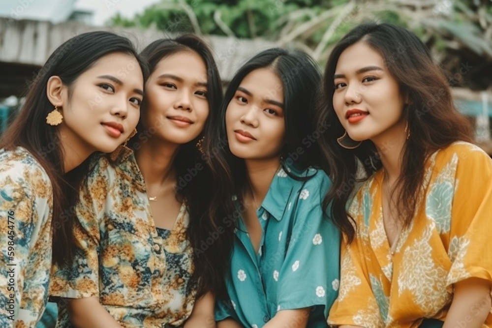 young friends stand side by side. Generative AI young friends stand side by side. Generative AI