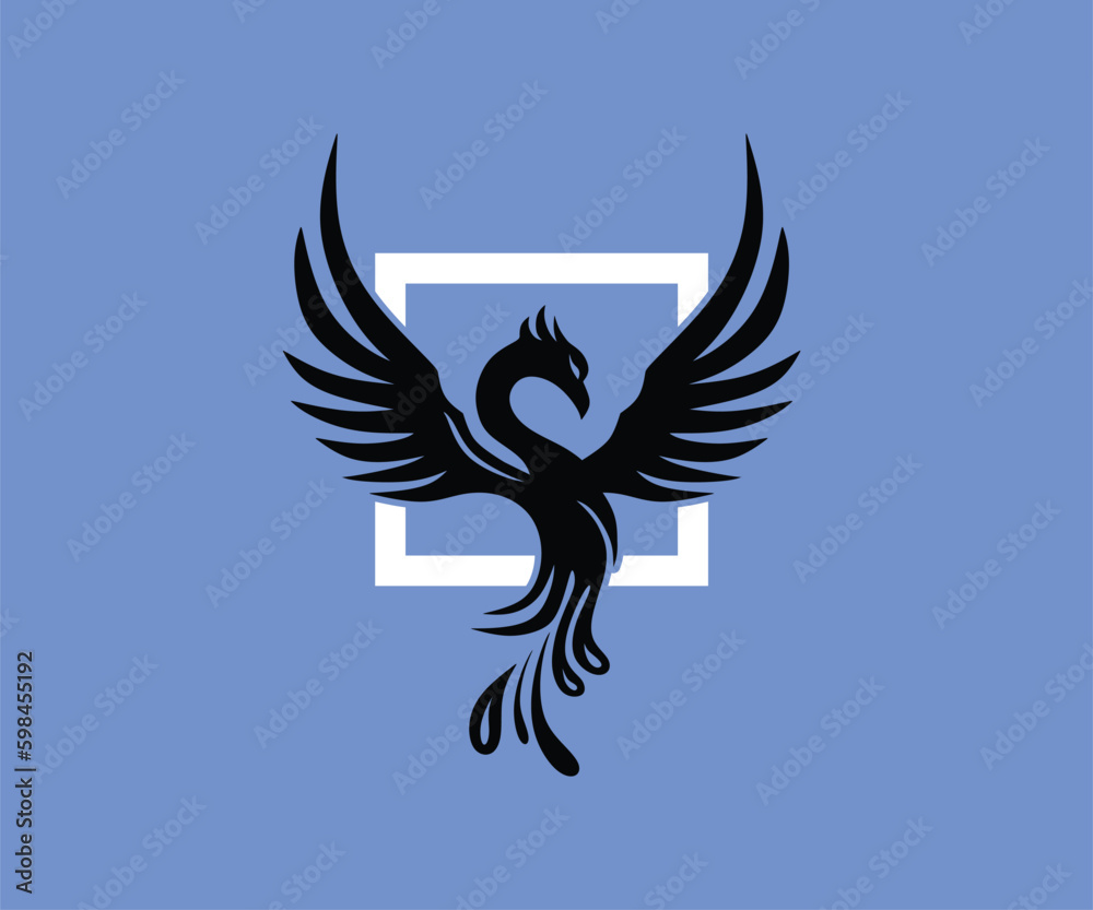 Obraz premium ELEGANT BLACK PHOENIX BIRD LOGO, silhouette of flying heaven bird vector illustrations