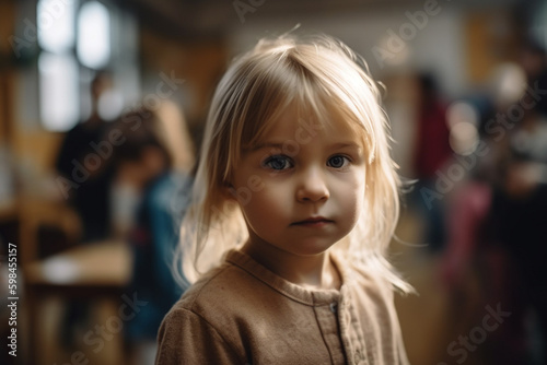 a toddler, child in kindergarten, portrait. Generative AI