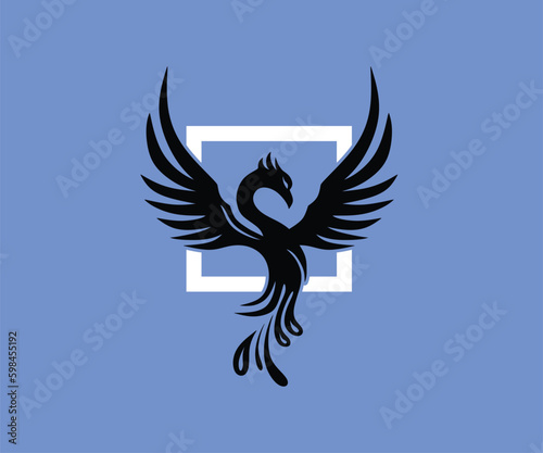 ELEGANT BLACK PHOENIX BIRD LOGO, silhouette of flying heaven bird vector illustrations