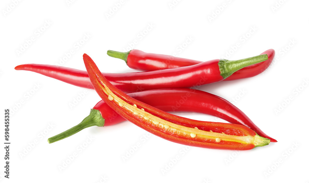 Sliced fresh chili peppers on white background Sliced fresh chili peppers on white background