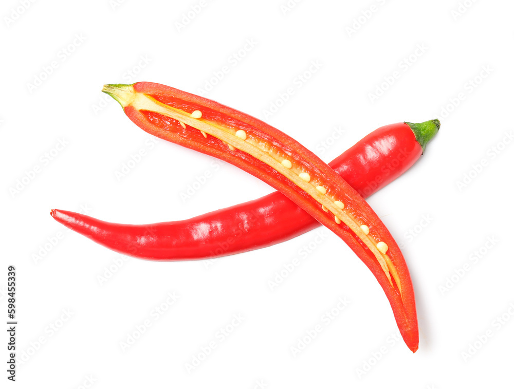 Sliced fresh chili peppers on white background Sliced fresh chili peppers on white background