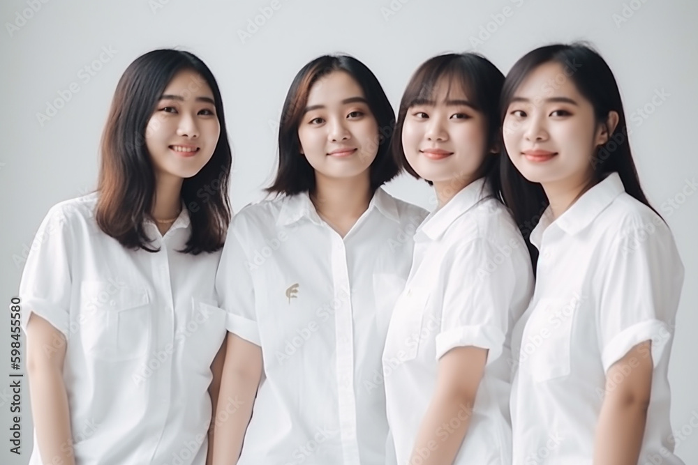 young adult women or teenagers stand side by side, friends or family, group. Generative AI young adult women or teenagers stand side by side, friends or family, group. Generative AI