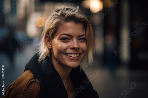 young adult woman in a city...