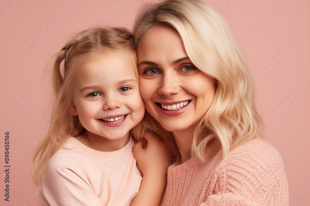 young adult woman is mother, little child girl, cute and sweet family, portrait closeup. Generative AI young adult woman is mother, little child girl, cute and sweet family, portrait closeup. Generative AI