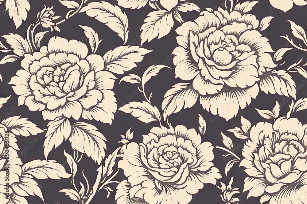 Fototapeta Rose flower seamless pattern. Floral seamless background. Generative AI
