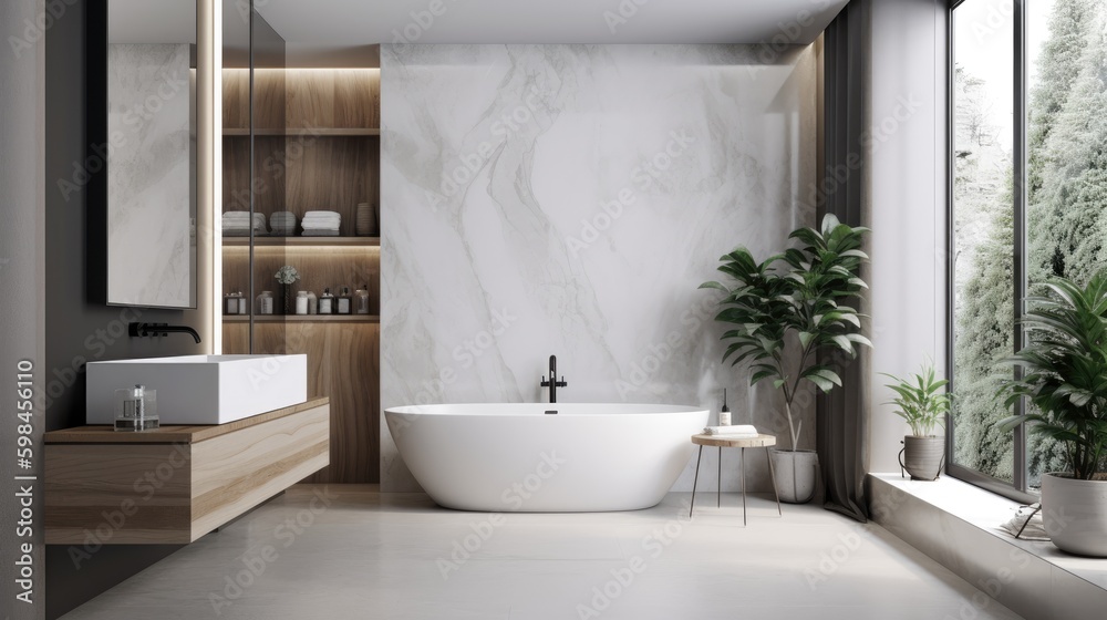 Fototapeta premium Minimalist bathroom with a minimalist design and clean lines, generative ai