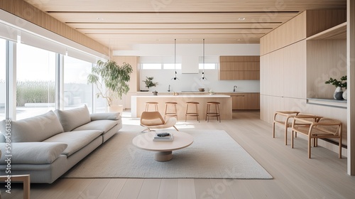 Minimalist beach house interior with a light color palette and natural materials  generative ai