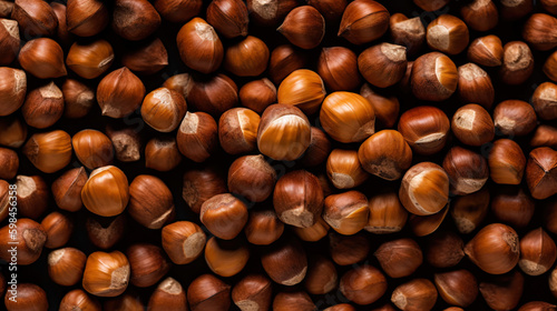 Many dried acorn nuts background. Top view on large group of nuts. Generative AI