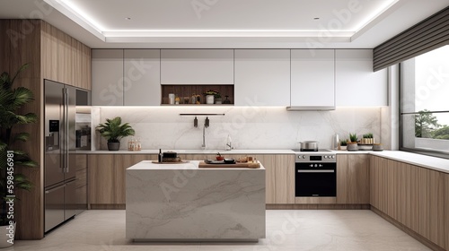 Minimalist kitchen with a minimalist design and modern appliances, generative ai