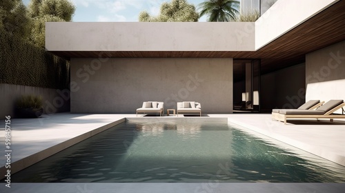 Minimalist pool area with a simple design and clean lines, generative ai © Creative Station