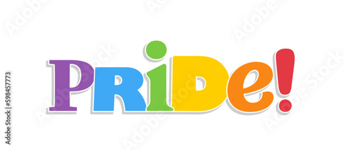 Pride lettering with rainbow flag colors. Different style letters forming the Pride word.