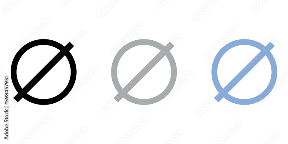 Empty set or null set or slashed zero icon symbol in mathematics. mathematics resources for teachers. Vector illustration isolated on white background. Empty set or null set or slashed zero icon symbol in mathematics. mathematics resources for teachers. Vector illustration isolated on white background.