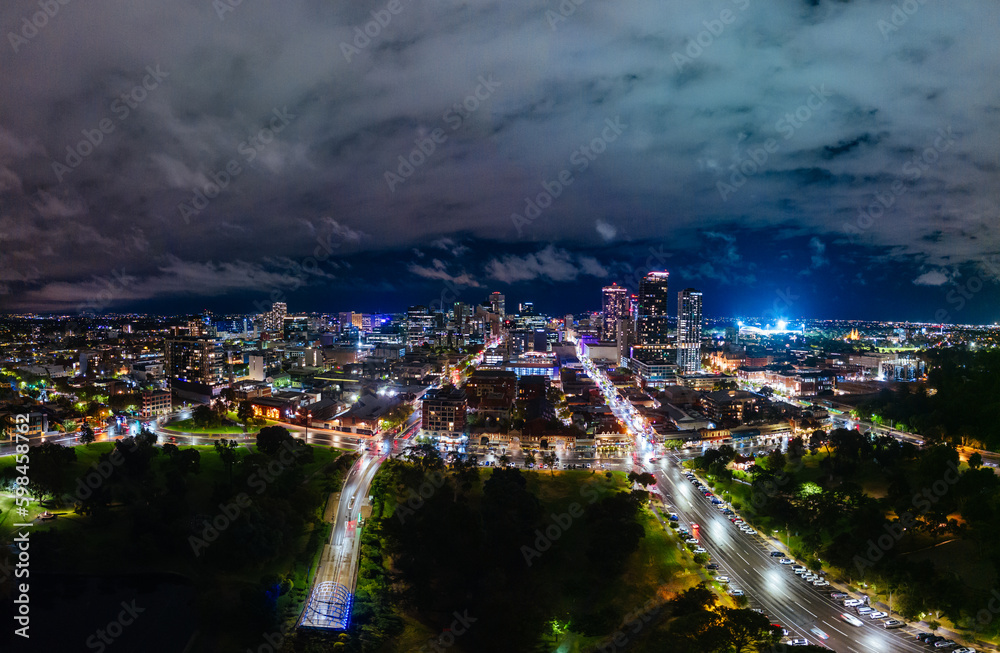 Naklejka premium Adelaide skyline at night in Australia