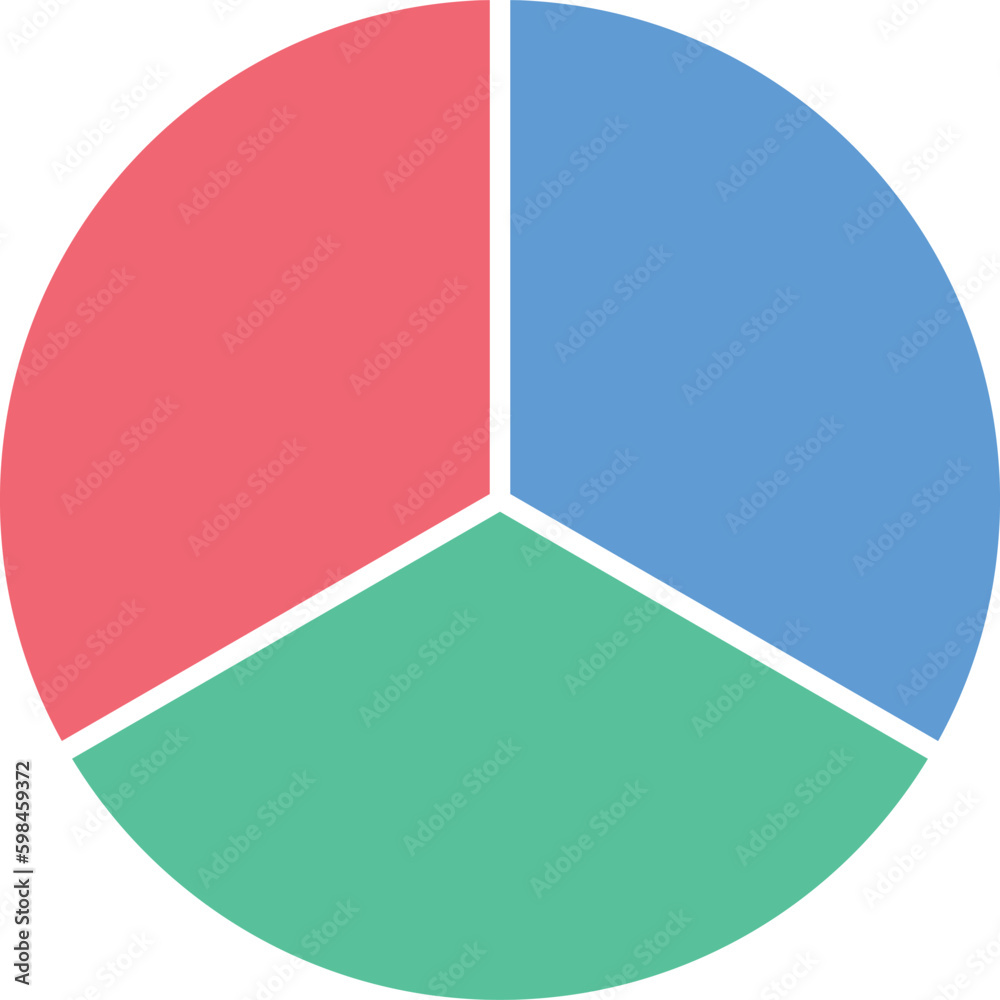 Circle divided into three equal segments. One third fraction circle vector illustration isolated on white background.