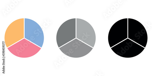 Set of circle divided into three equal segments. One third fraction circle vector illustration isolated on white background.