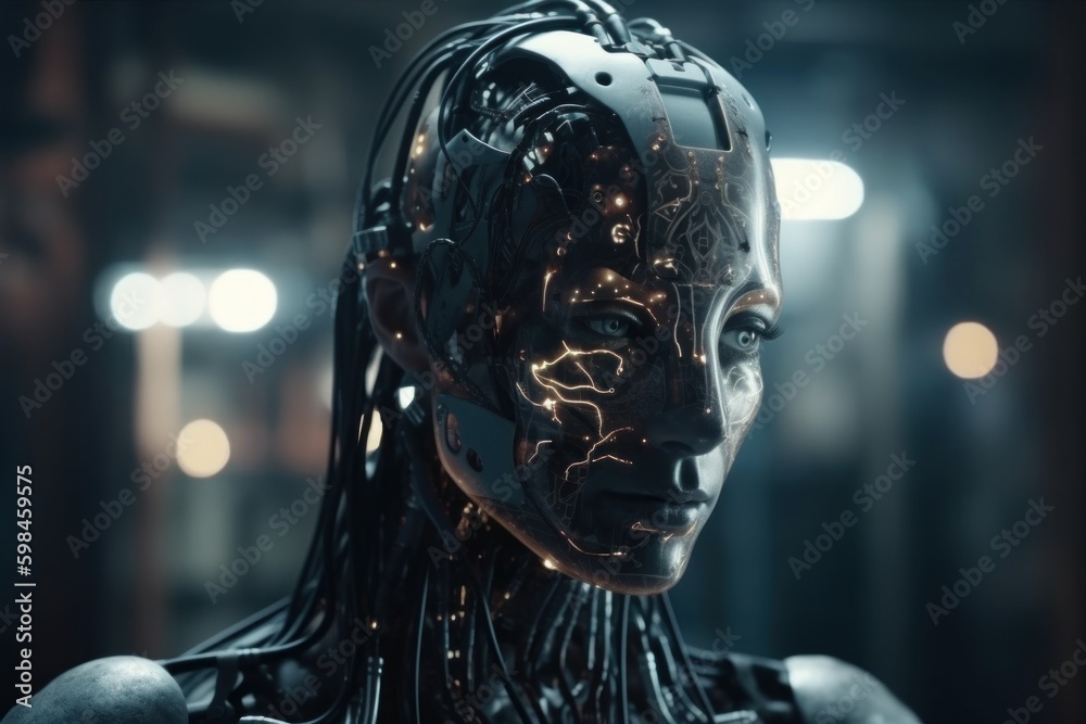 A robot with an artificial element as an element of a neural network. AI generated, human enhanced A robot with an artificial element as an element of a neural network. AI generated, human enhanced