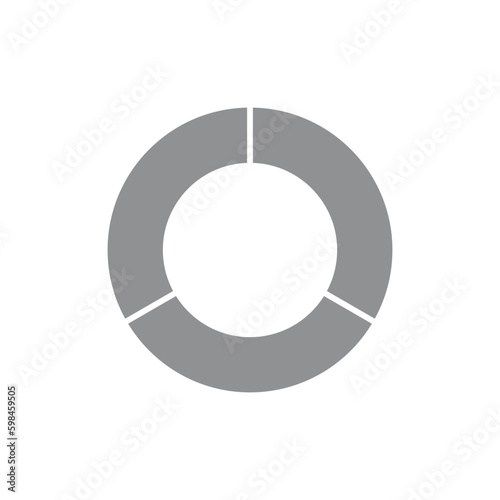 Circle divided into three equal segments. 3 parts. Section segmented circle. One third fraction circle vector illustration isolated on white background.