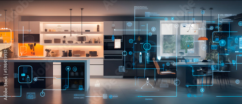 Showcase the power of the Internet of Things with a visually stunning image of a smart home filled with various connected devices and appliances AI. Generative AI
