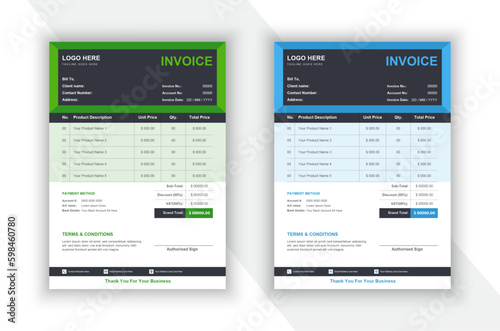 Elegant and clean invoice template. Vector illustration.