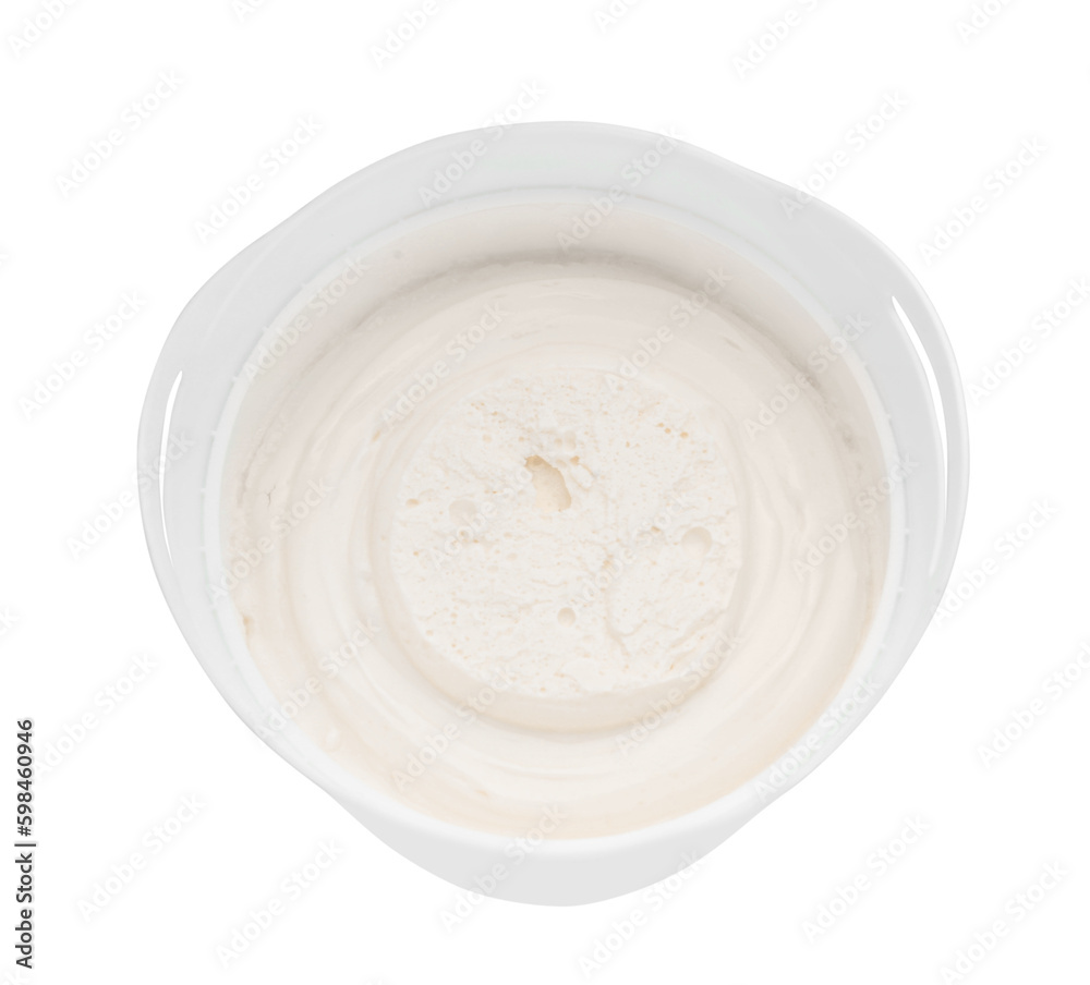Container with tasty cream cheese isolated on white Container with tasty cream cheese isolated on white