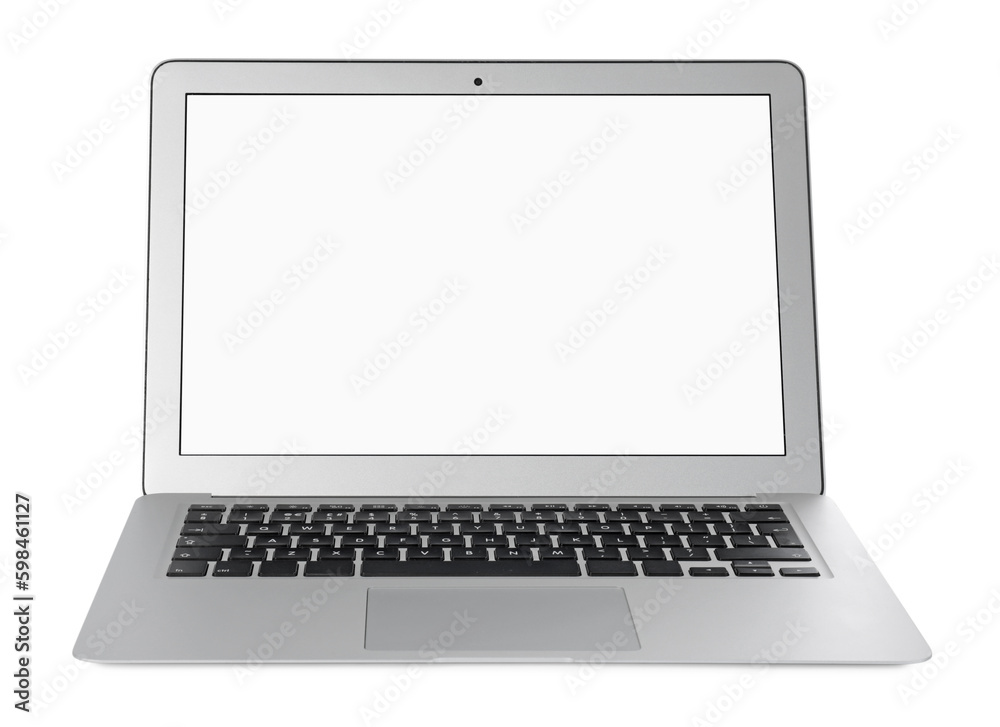 Modern laptop with blank screen isolated on white Modern laptop with blank screen isolated on white