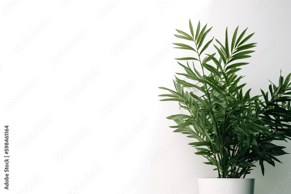 Green plant in the corner on white plain wall minimalist background AI Generated