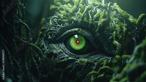 creepy green monster, digital art illustration, Generative AI