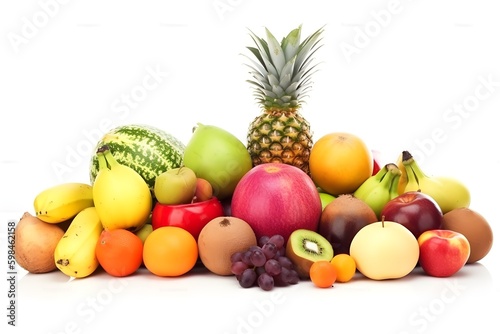 pile of fruits on white background. generative AI