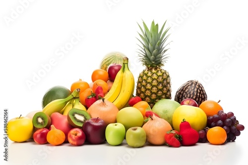 pile of fruits on white background. generative AI