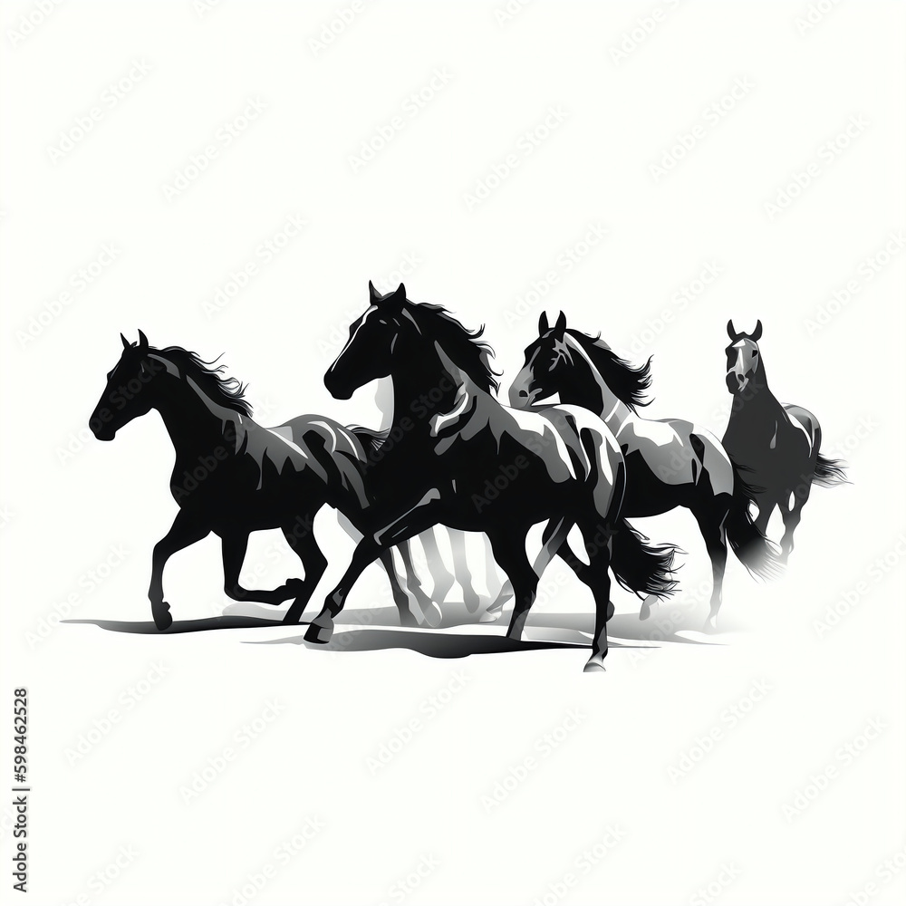 Naklejka premium silhouette of horses isolated vector illustration on white background for animal logo, graphic icon, and modern home décor. perfect for wildlife and safari-themed designs. generative ai