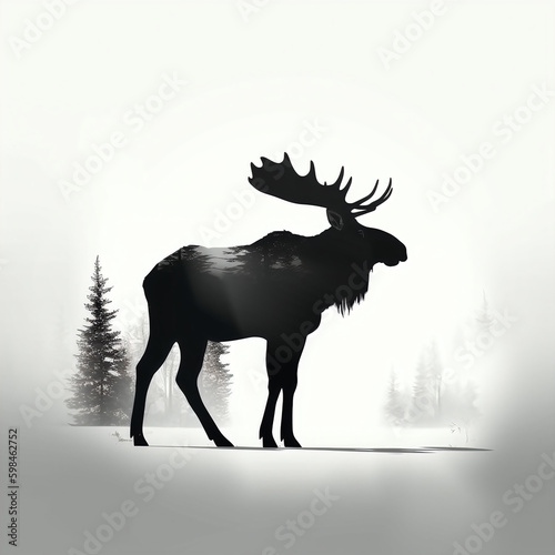 silhouette of moose isolated vector illustration on white background for animal logo, graphic icon, and modern home décor. perfect for wildlife and safari-themed designs. generative ai © ShadowHero