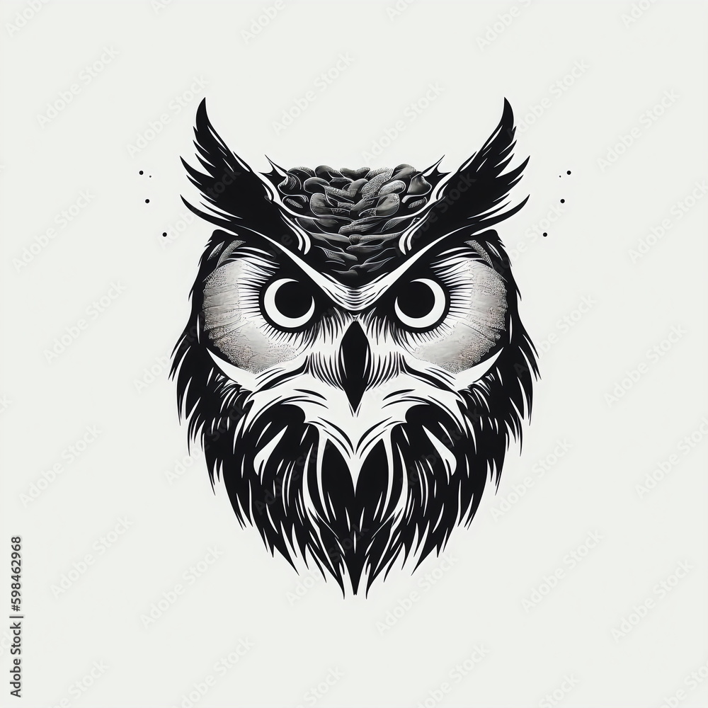 Naklejka premium silhouette of owl face isolated vector illustration on white background for bird logo, graphic icon, and modern home décor. perfect for wildlife and safari-themed designs. generative ai
